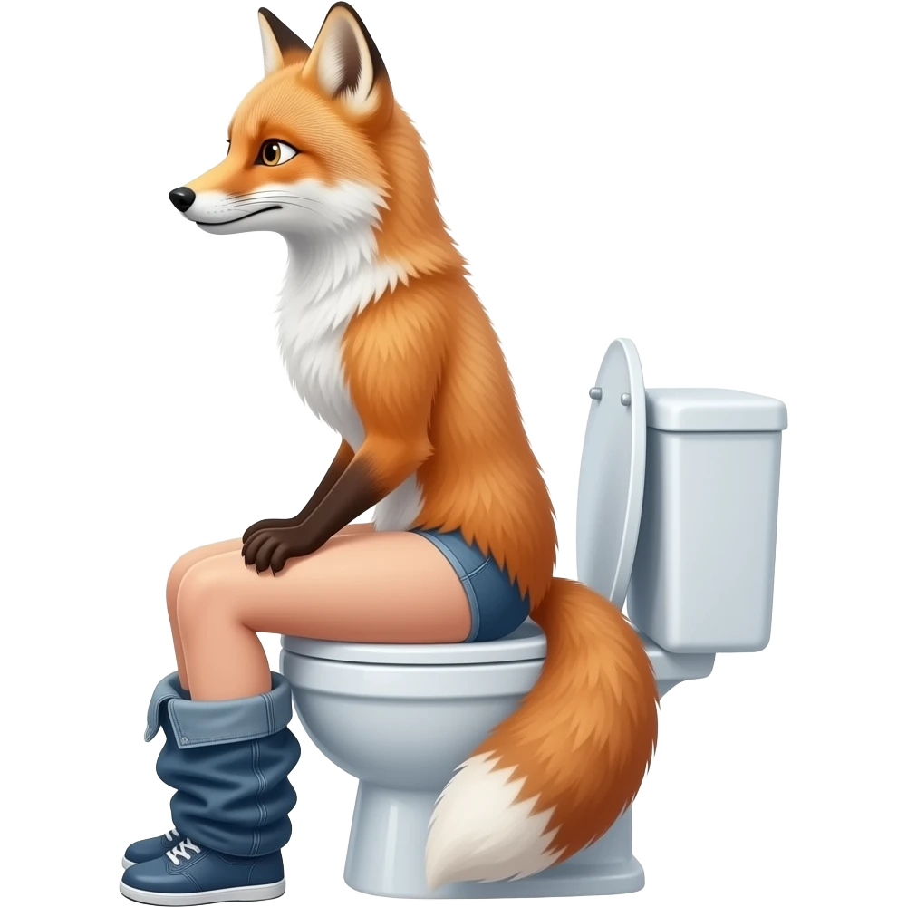 Female Arctic fox furry person on toilet side view emoji