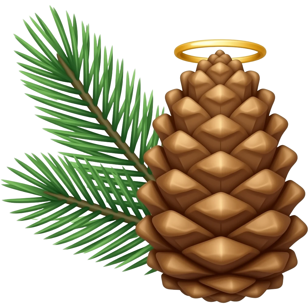 pine needles and a penis-pine cone with a holy halo ring emoji
