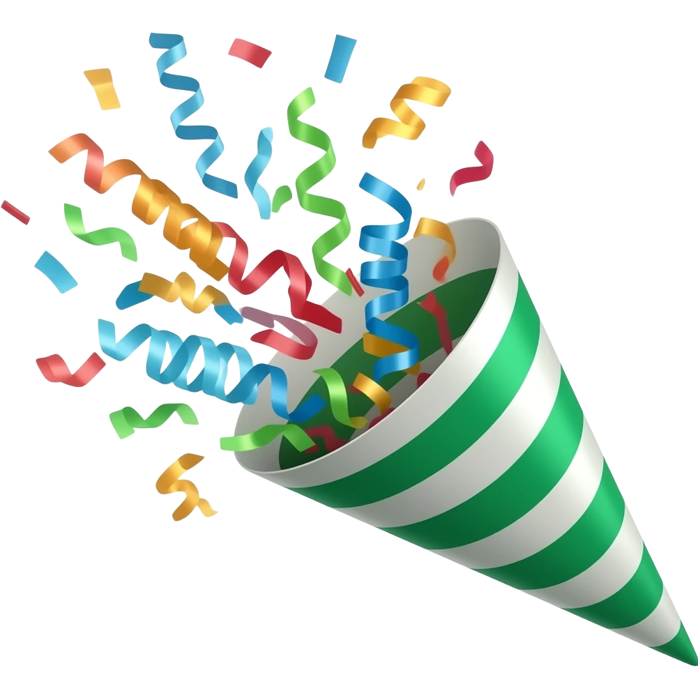 ios emoji style green party popper  with some confetti flying out from inside emoji