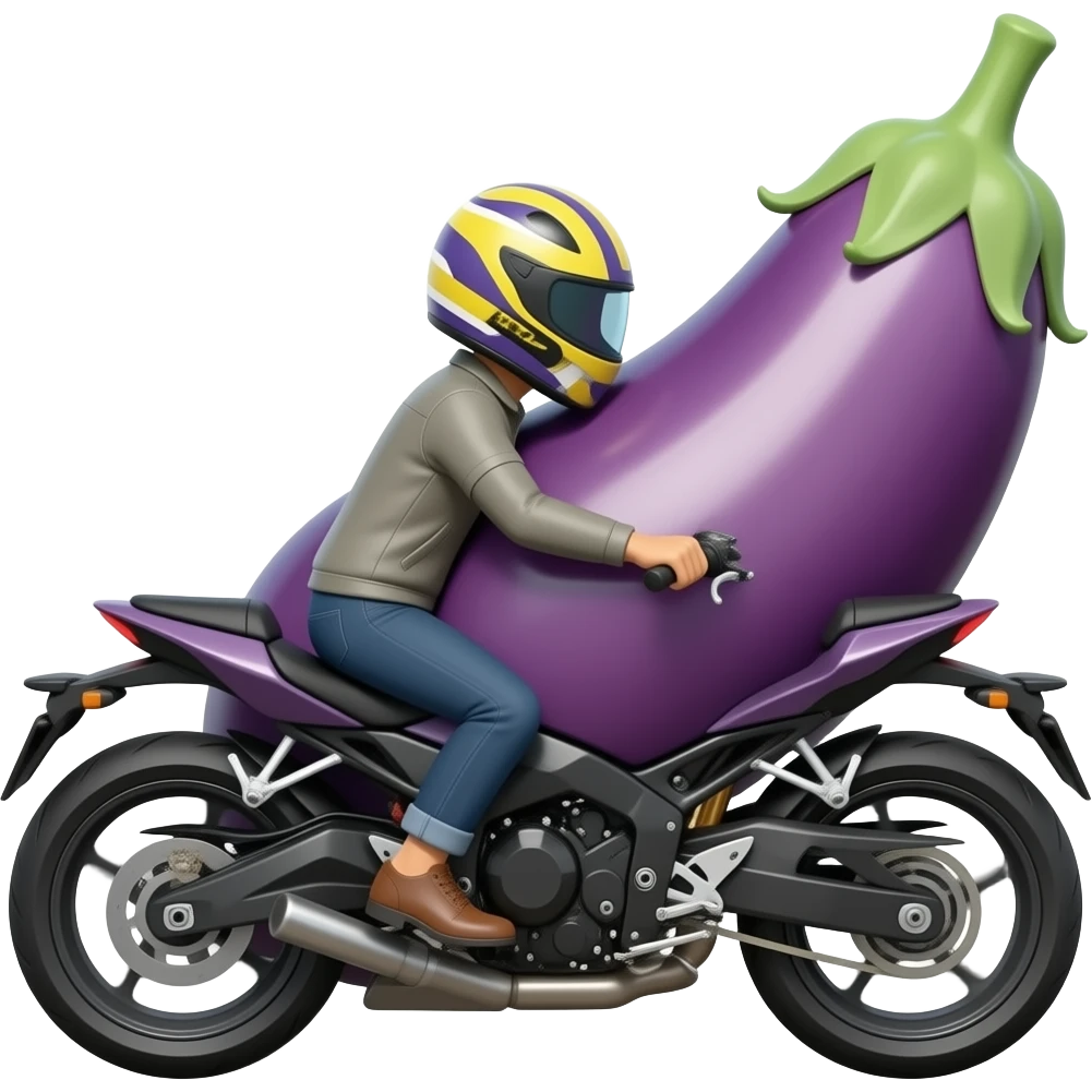 Biker riding giant eggplant emoji