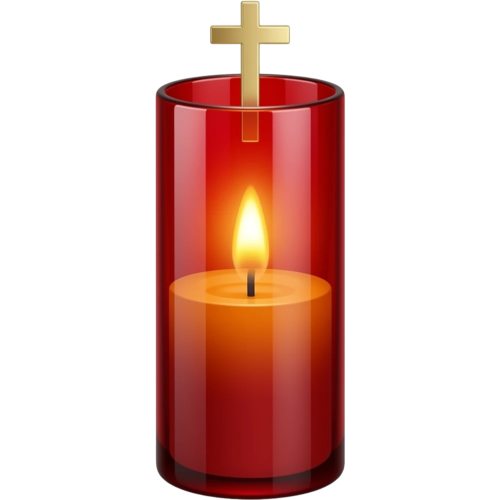 tall red glass Greek Orthodox vigil candle with small gold cross emoji