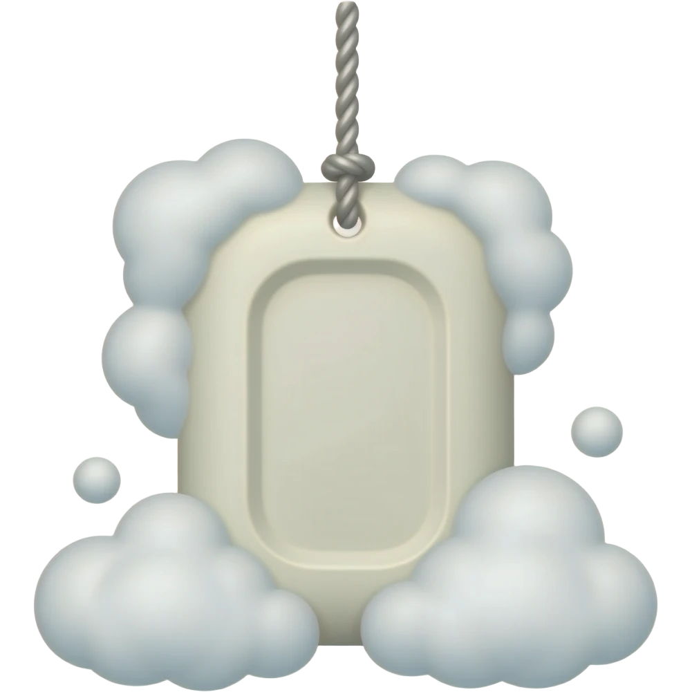 bar of soap on a rope hanging down with suds coming off the soap emoji