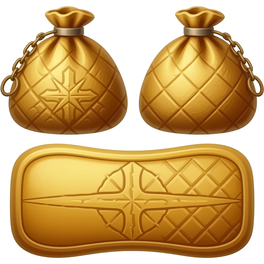 3 Gold pouches in a medeival style emoji