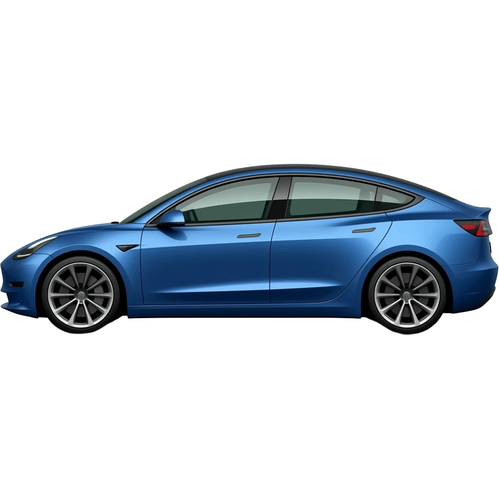 cria um imoto de um tesla model 3 performance na cor metalic blue de 2020 com a na lateral do carro emoji