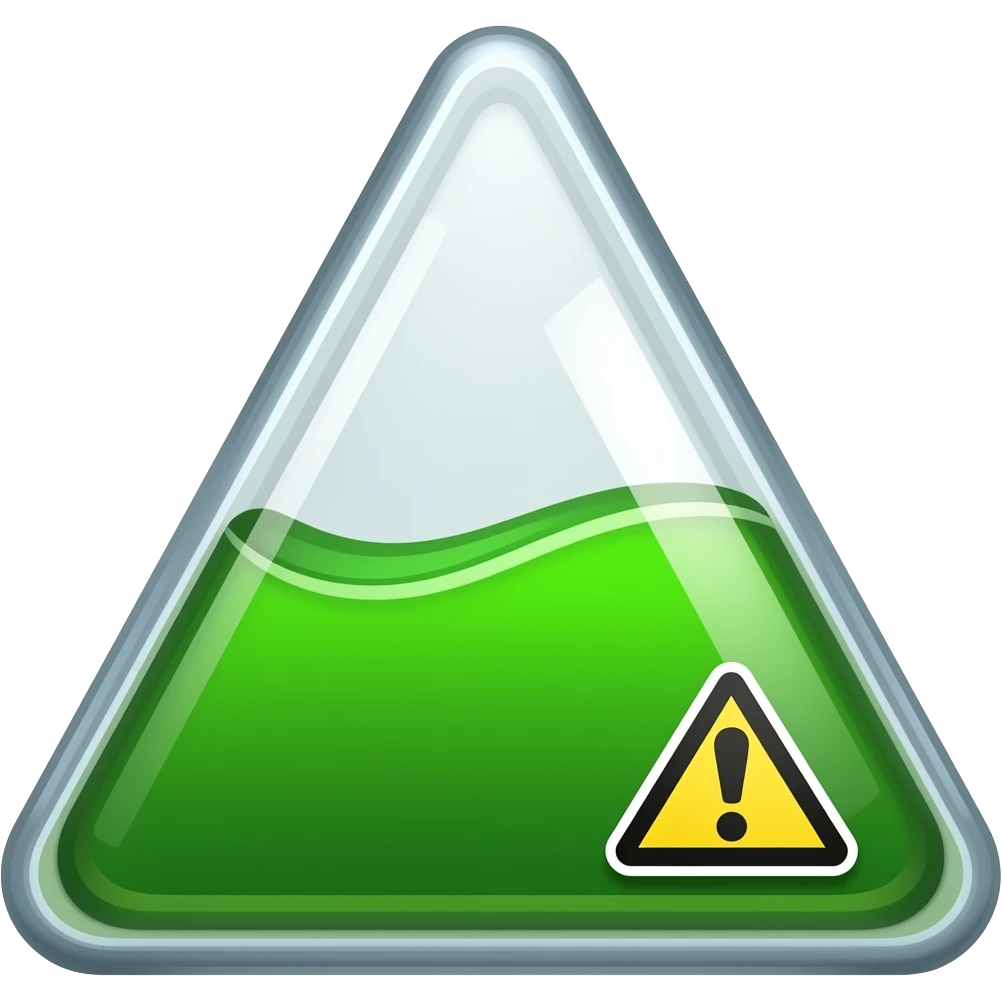 The flask for analysis is toxin green liquid, triangular in shape with a skull danger sticker (inside the glass is wavy) emoji