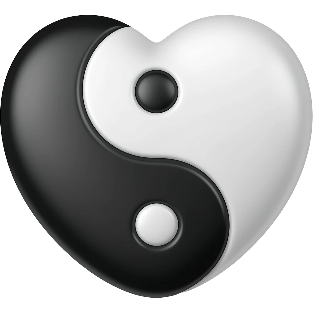 Сердце инь янь наполовину белое наполовину чёрное emoji