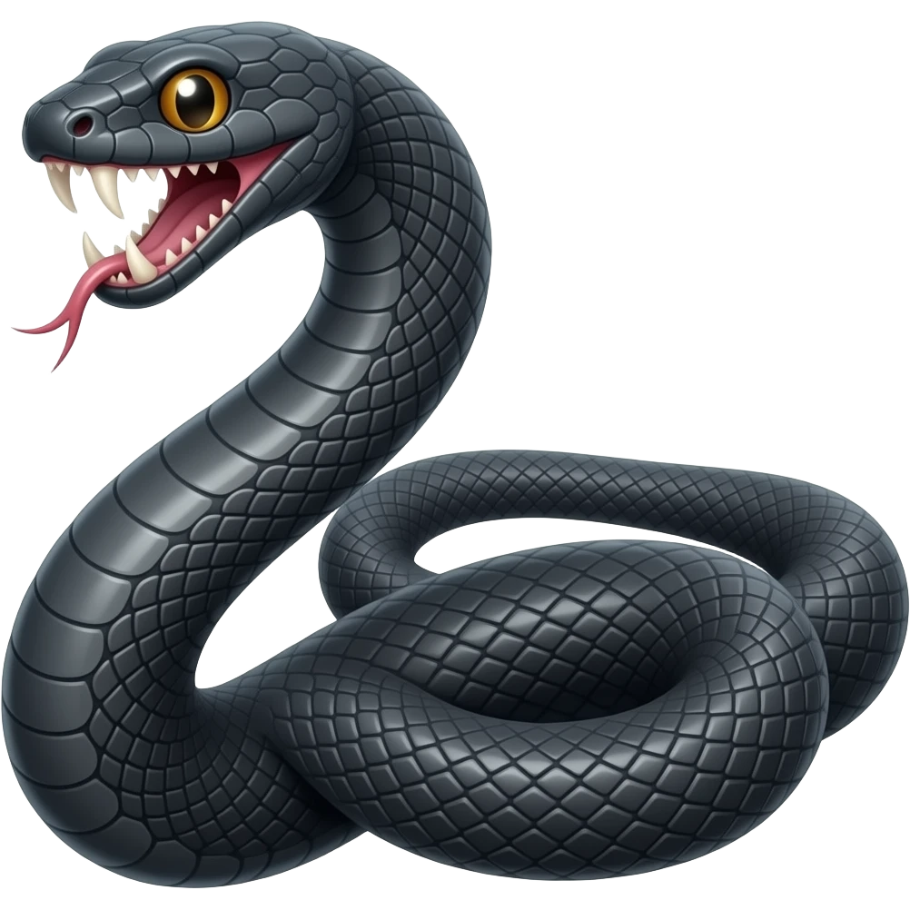 Wild black anaconda with sharp teeths and scary face emoji