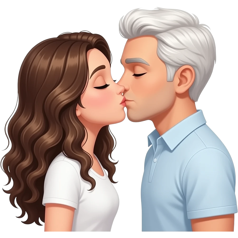 Quiero un avatar de Dos pareja besandose la chica es morena con cabello rizado largo, y hombre su piel es  blanca emoji