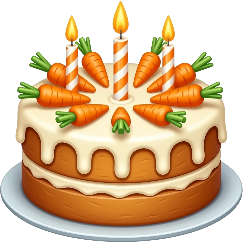 Birthday Carrot Cake with baby carrots, orange and white candles, Highly detailed emoji