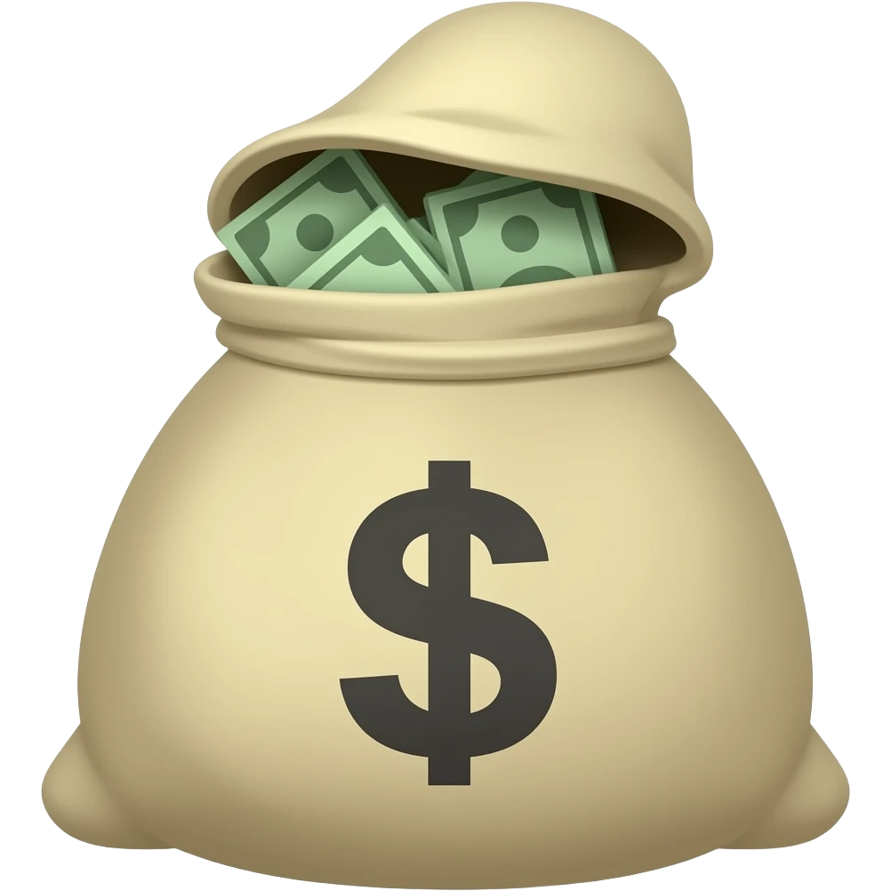 opened money sack, with little money inside emoji