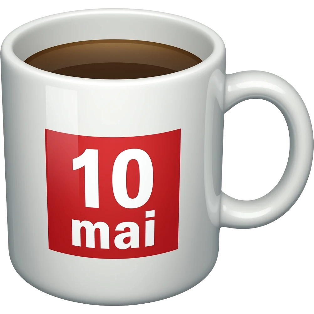 Filiżanka z kawą czerwona biały napis 10 mai emoji