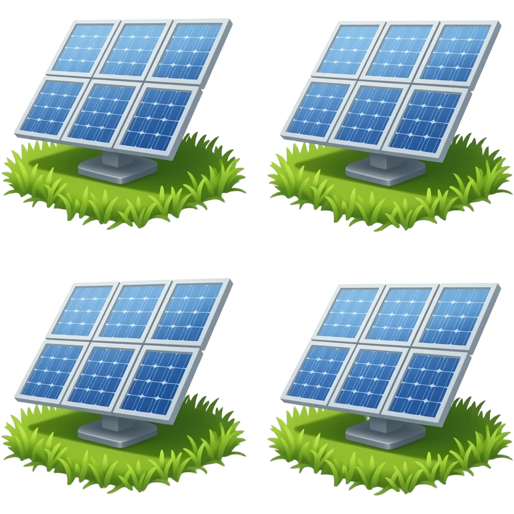 four industrial solar panels on grass without a background emoji