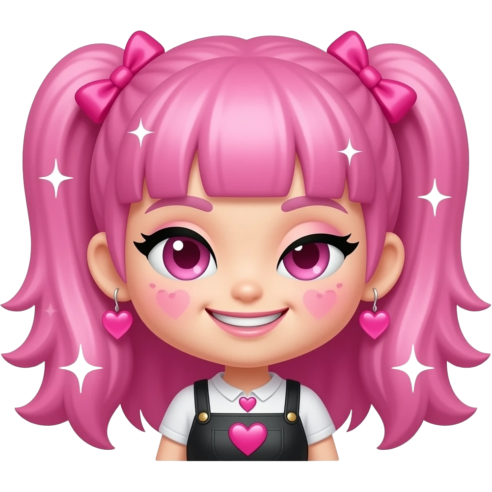 - Flirty smirk expression
- Pink sparkles around face
- Heart-themed fashion vibe
- Slightly raised eyebrow
- Glam-pop aesthetic
- Chibi emoji styleonly hair emoji