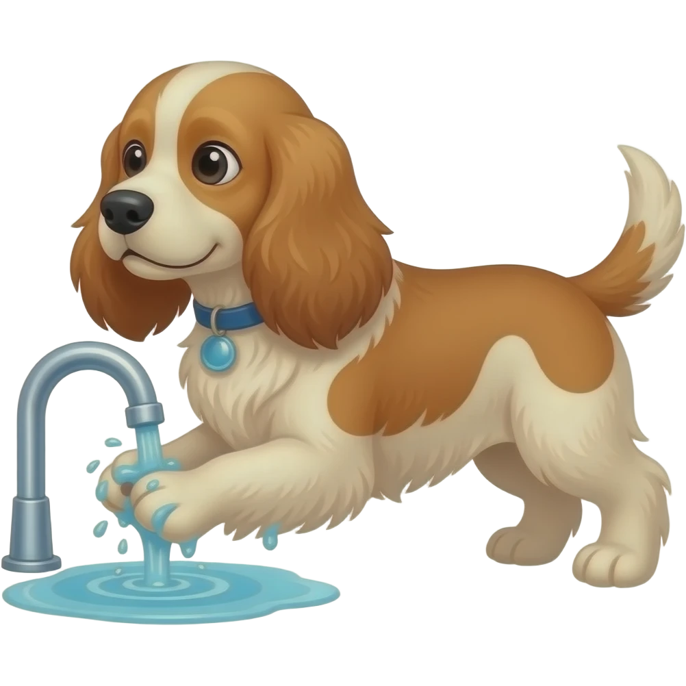 английский кокер спаниель моет лапы под водой из под крана emoji