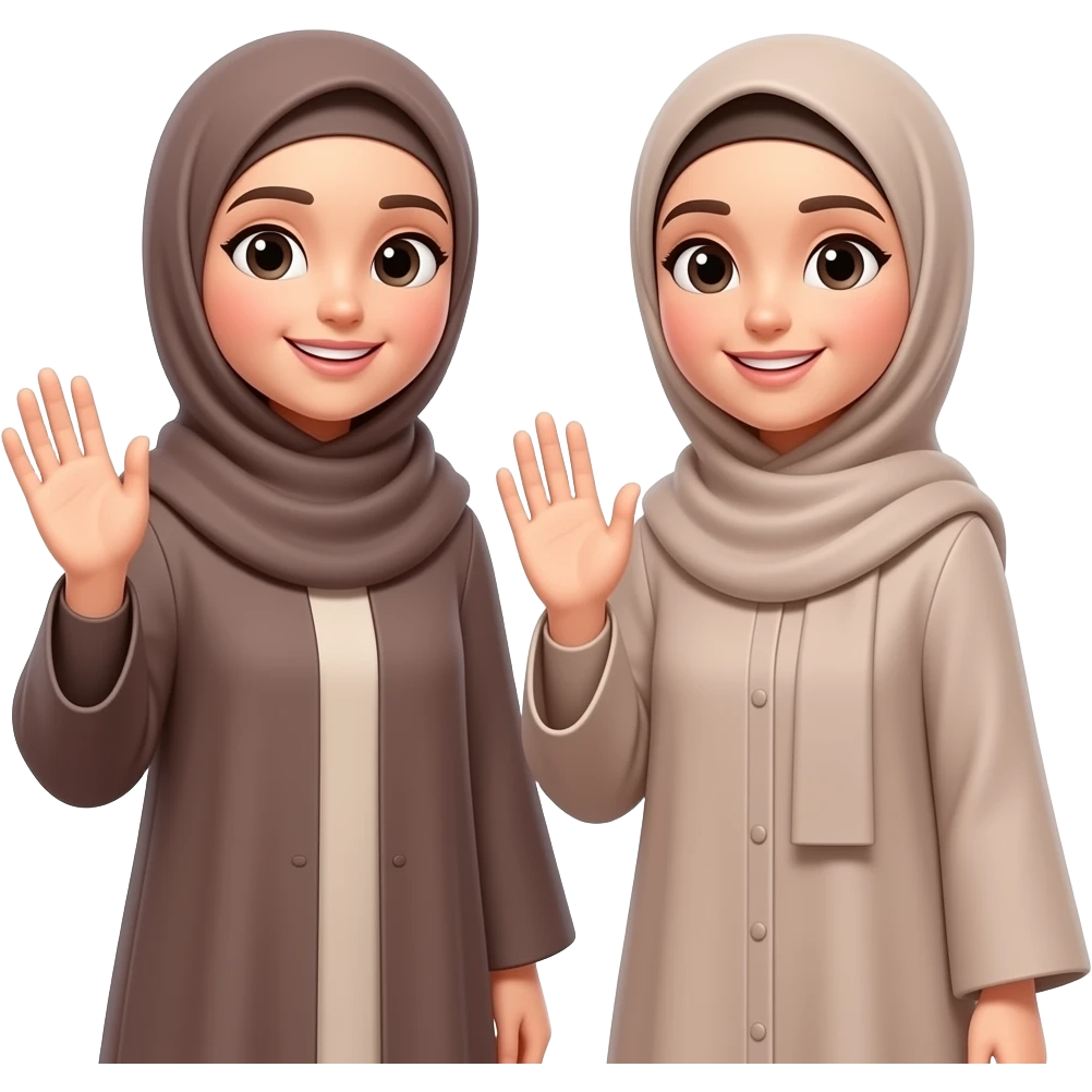 hijabi women wearing abaya are saying goodbaye with hands just two are saing goodbye ith hands emoji