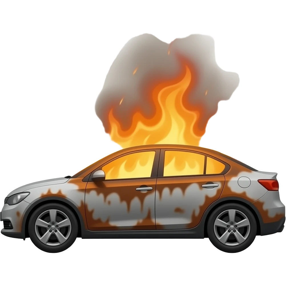 Сгоревший автомобиль боком emoji