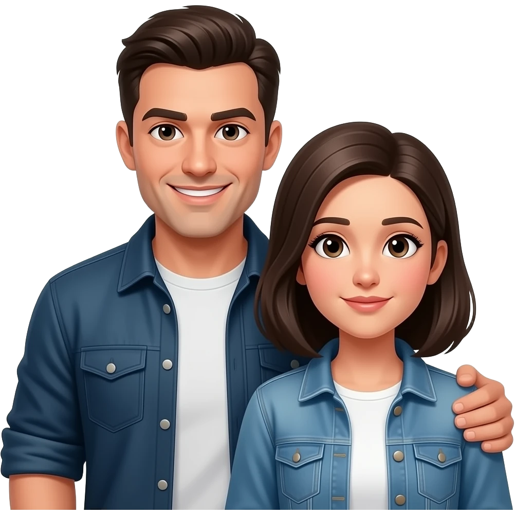 serious guy, no smile, protecting poor humble young woman, she has neutral face expression, both wearing street casual clothes emoji