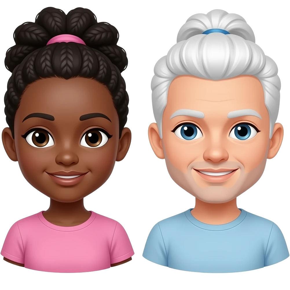 Ebony girl white man with pony tail emoji