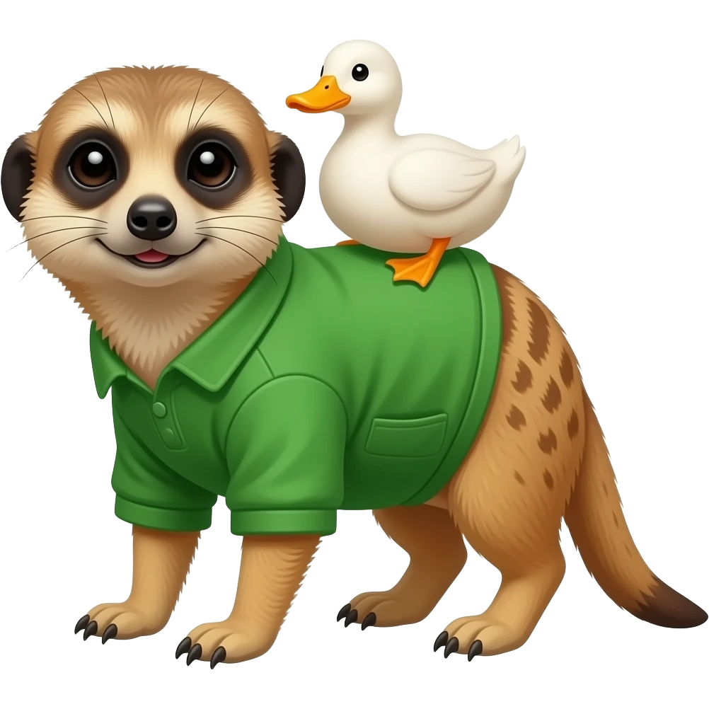 Create a meerkat wearing green jumper with duck on it emoji