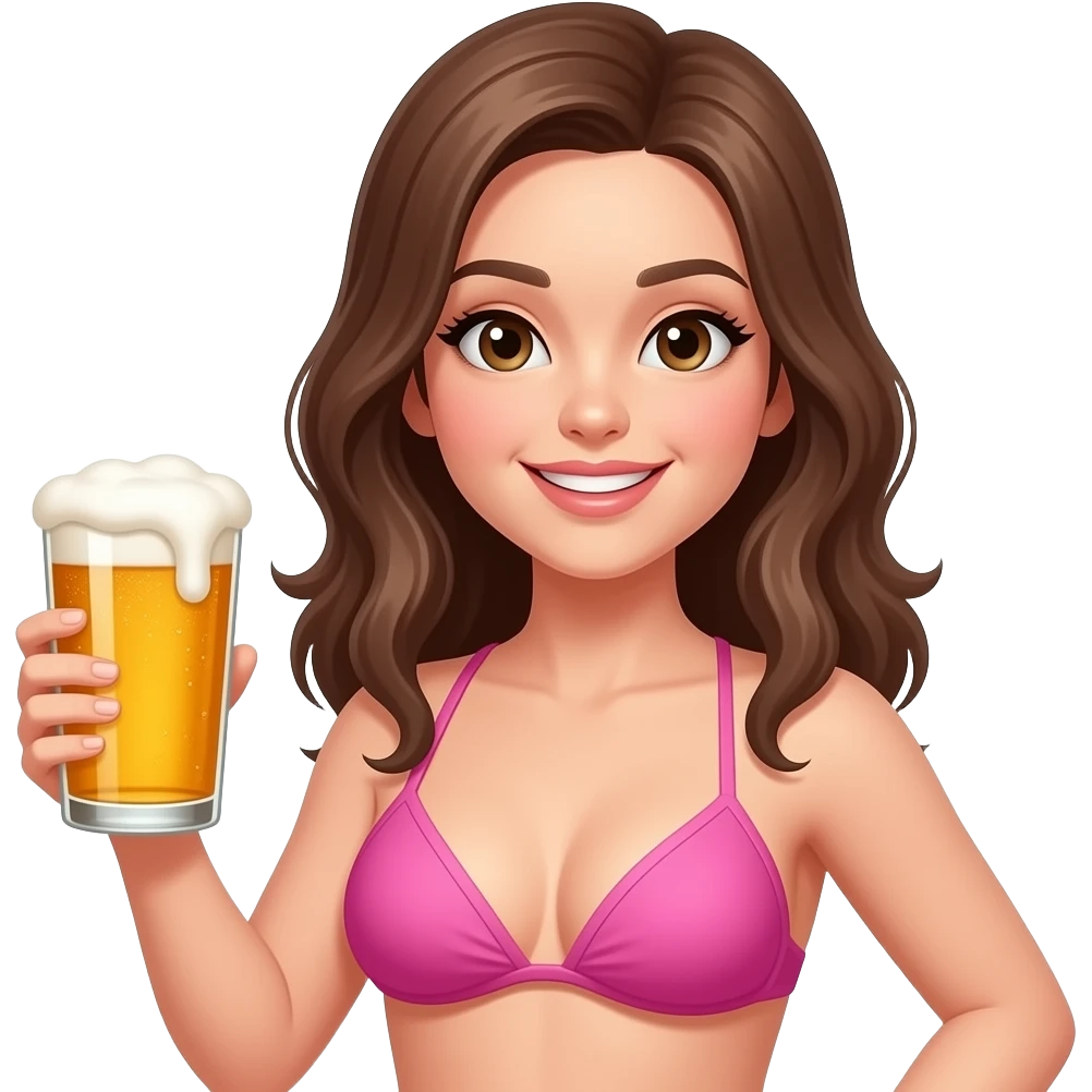 ios emoji girl holding beer and wearing pink top bikini face emoji