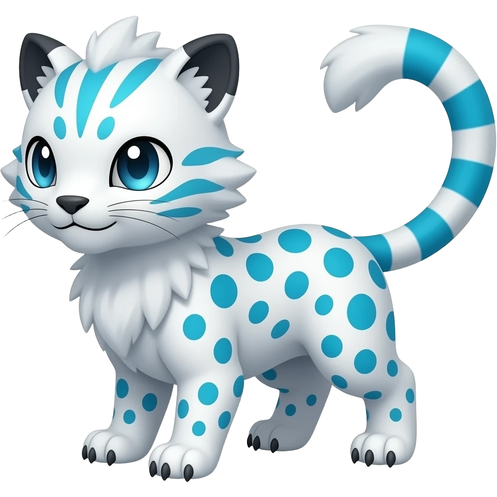 Colorful Meloetta-Sergal-Snow-Leopard-Civet-Genet-Pokémon-Digimon-Fakémon-fusion-hybrid-creature with Cyan stripes and blue leopard-spot-markings emoji