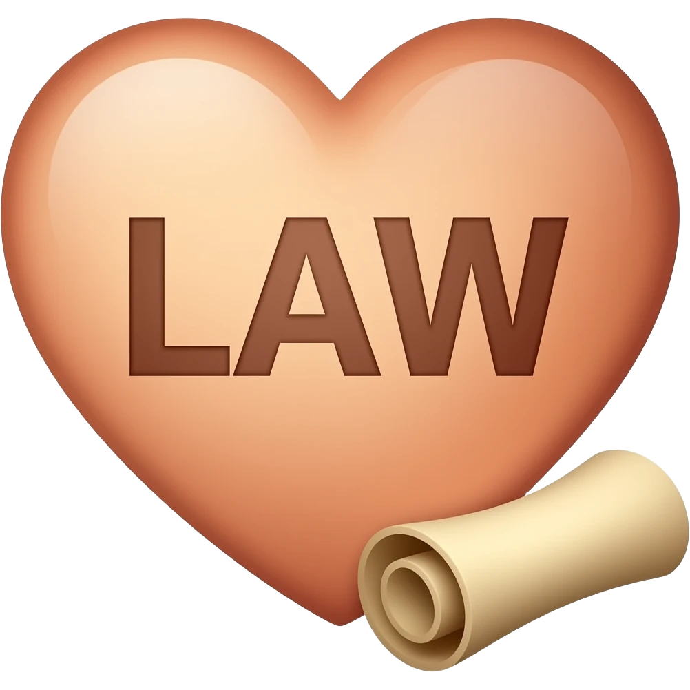 LAW written on a heart and a rolled scroll on a MIND emoji