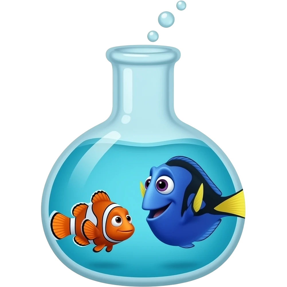 Nemo and Dory Swimming inside of a Giant bong emoji