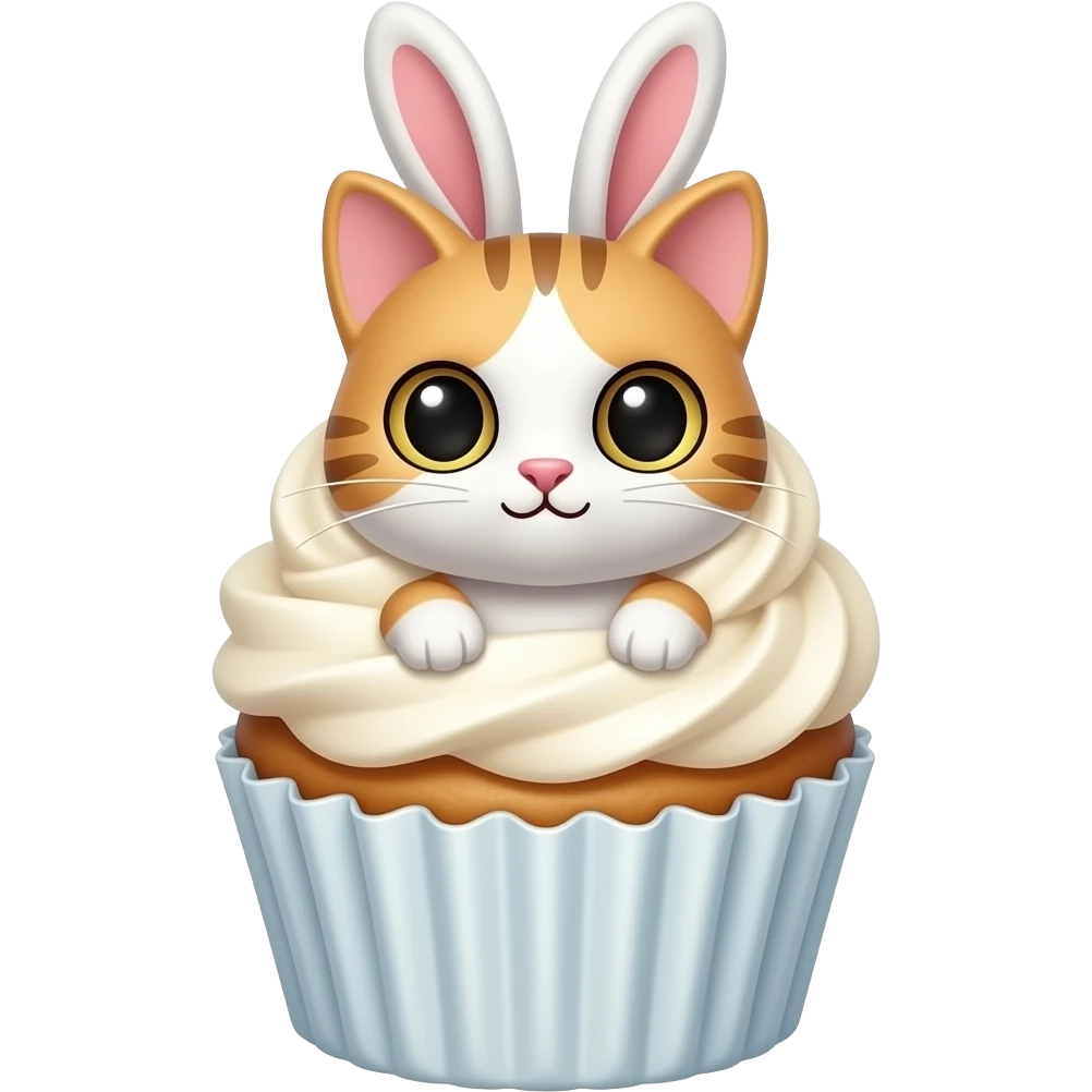 Cute cat + bunny mix in a cupcake emoji