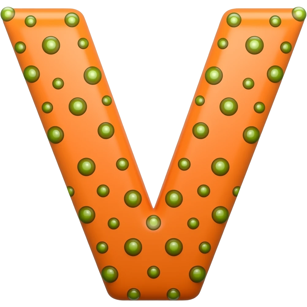 a letter V  in ORANGE colour having small GREEN DOTS IN IT. emoji