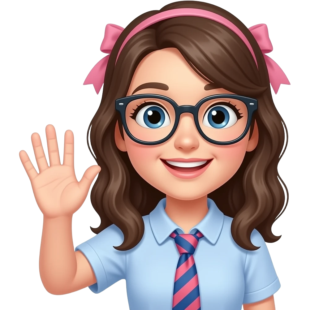 A preppy girl wavy hi to a girl whith glasses emoji