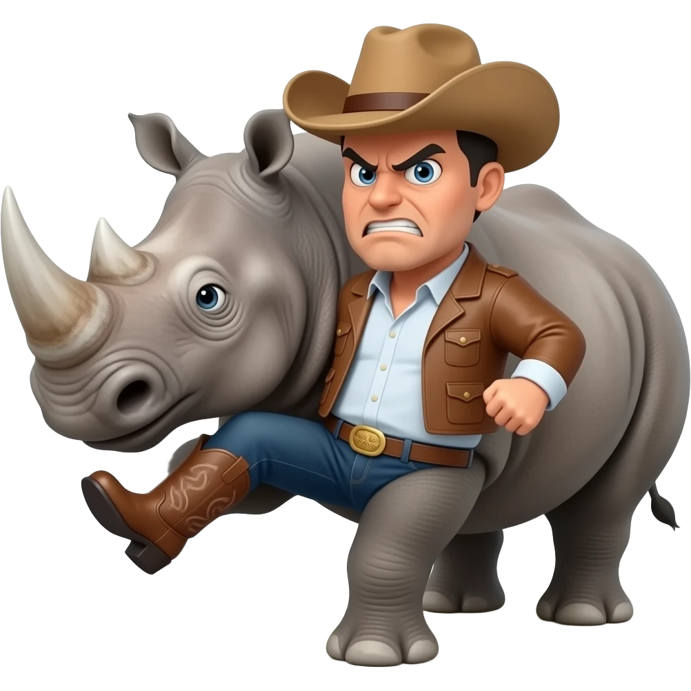 Angry Big texas cowboy boot kicking a rhino emoji