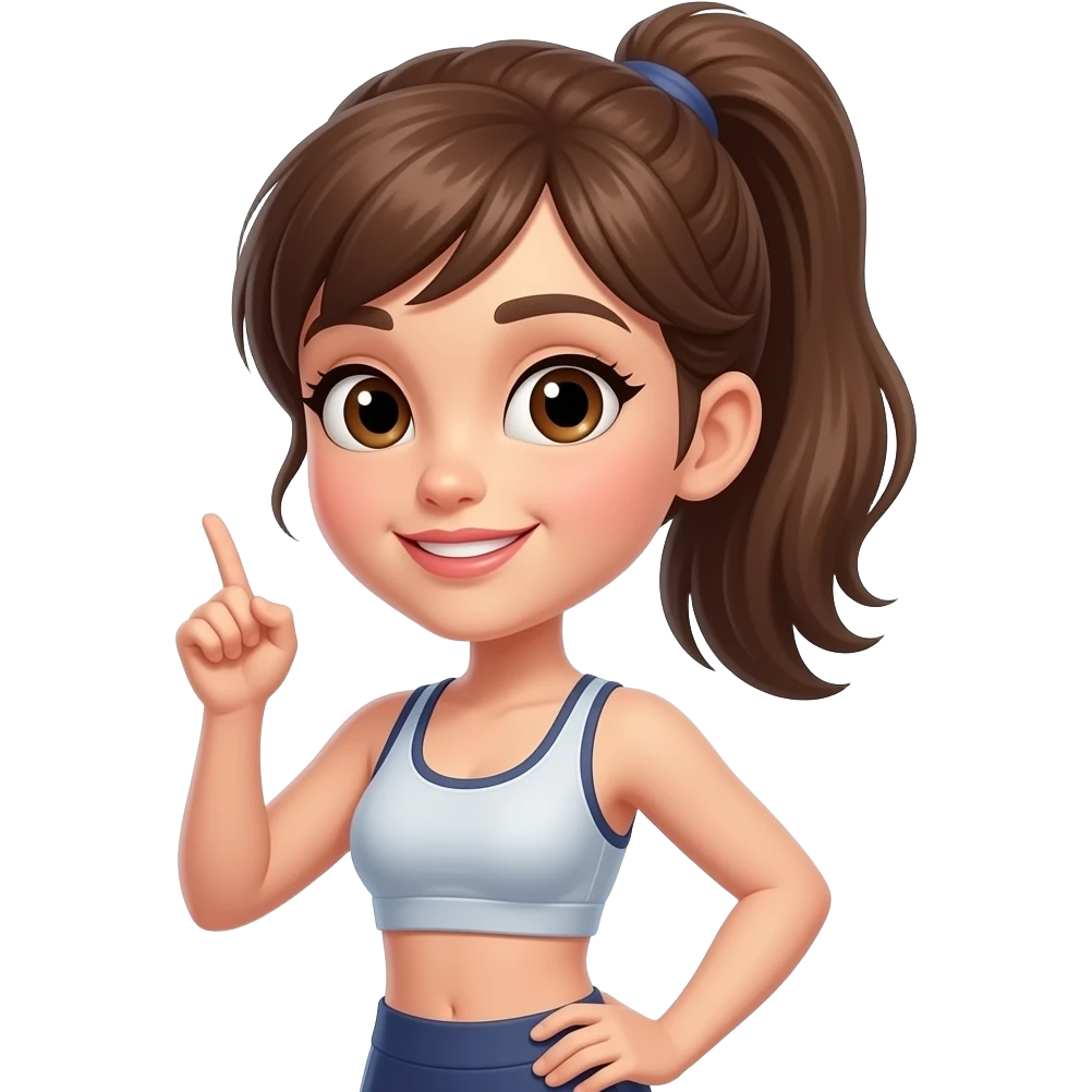 Girl jazz dancer with brown hair brown eyes in workout clothes in a ponytail emoji