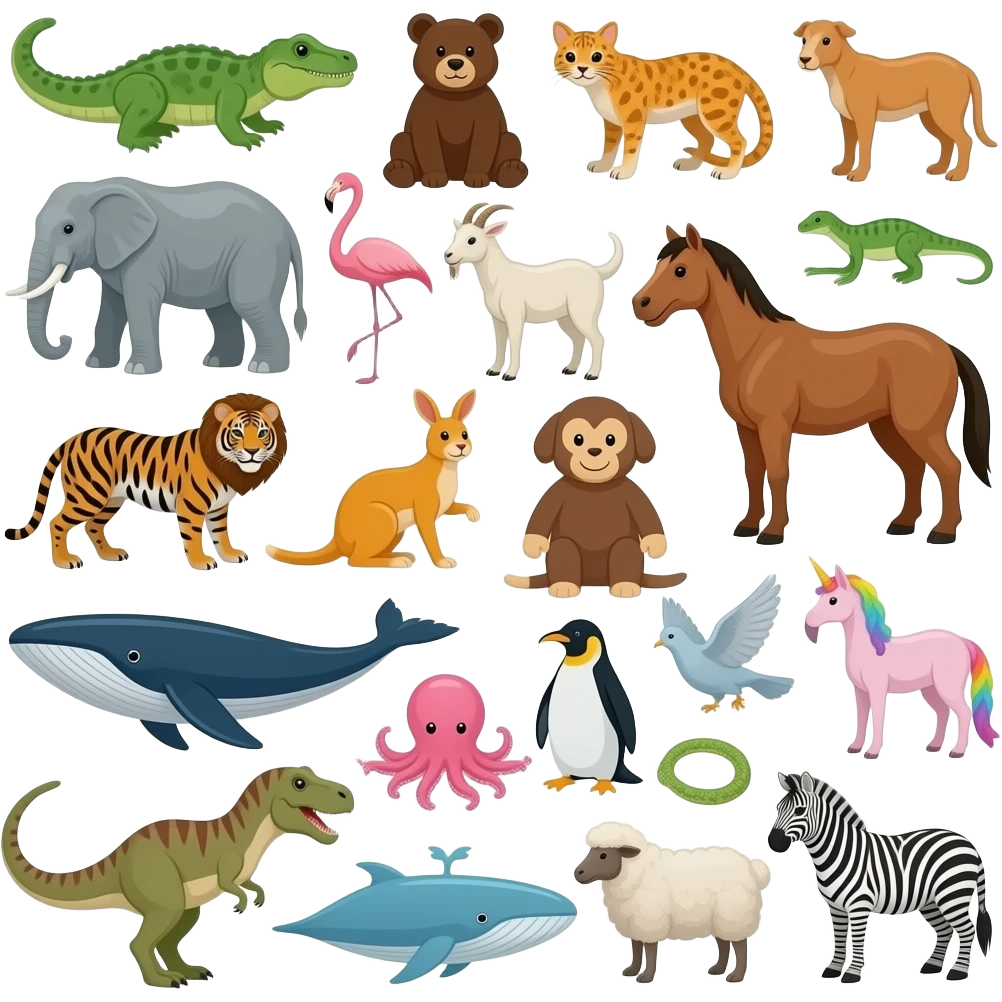 🐊🐻🐱🐕🐘🦩🐐🐴🦎🐆🦘🦁🐒🐋🐙🐧🕊️🐰🐍🐅🦄🦖🐳🩻🐏🦓 emoji