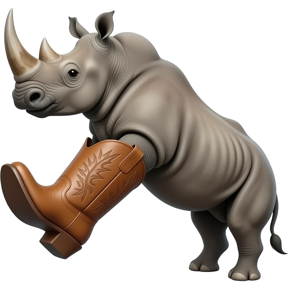 Big texas cowboy boot kicking out a rhino emoji
