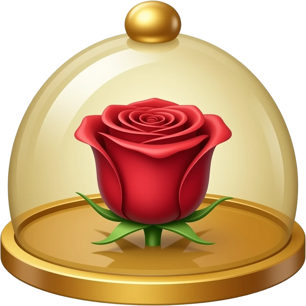 long beautiful magic red rose inside a magic gold dome emoji