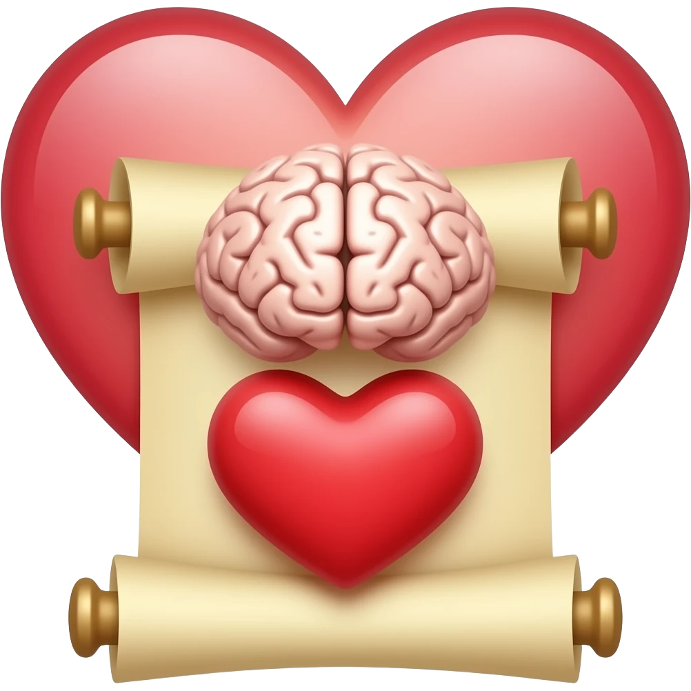 can you make an emoji where the heart shaped scroll is the base, where there is a brain on it add a heart under the brain emoji