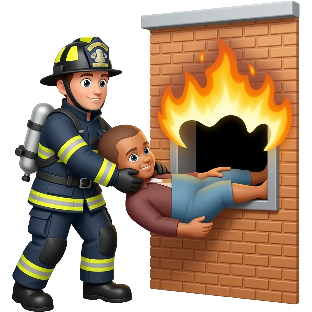 fire fighter saving a person from a burning building emoji