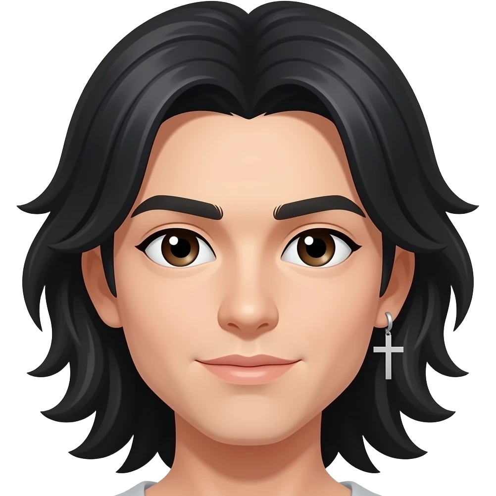 black mullet hair add cross earring add letter 愛 emoji