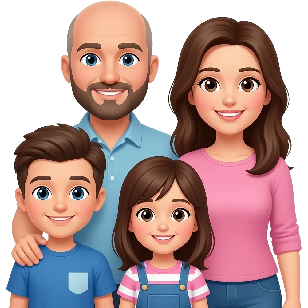 family dad with beard and bald four people one son and one daughter emoji