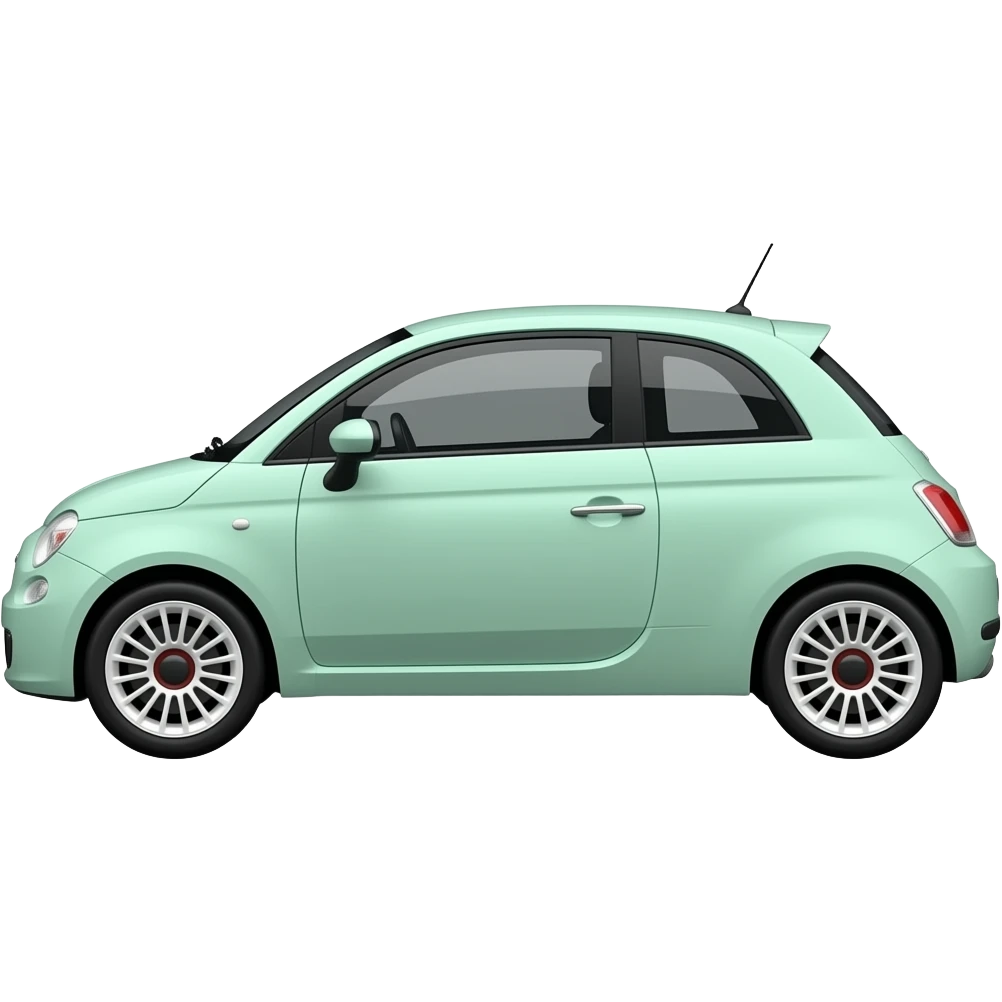 mint green fiat 500 twinair white wheelcovers white mirrors total sideview emoji