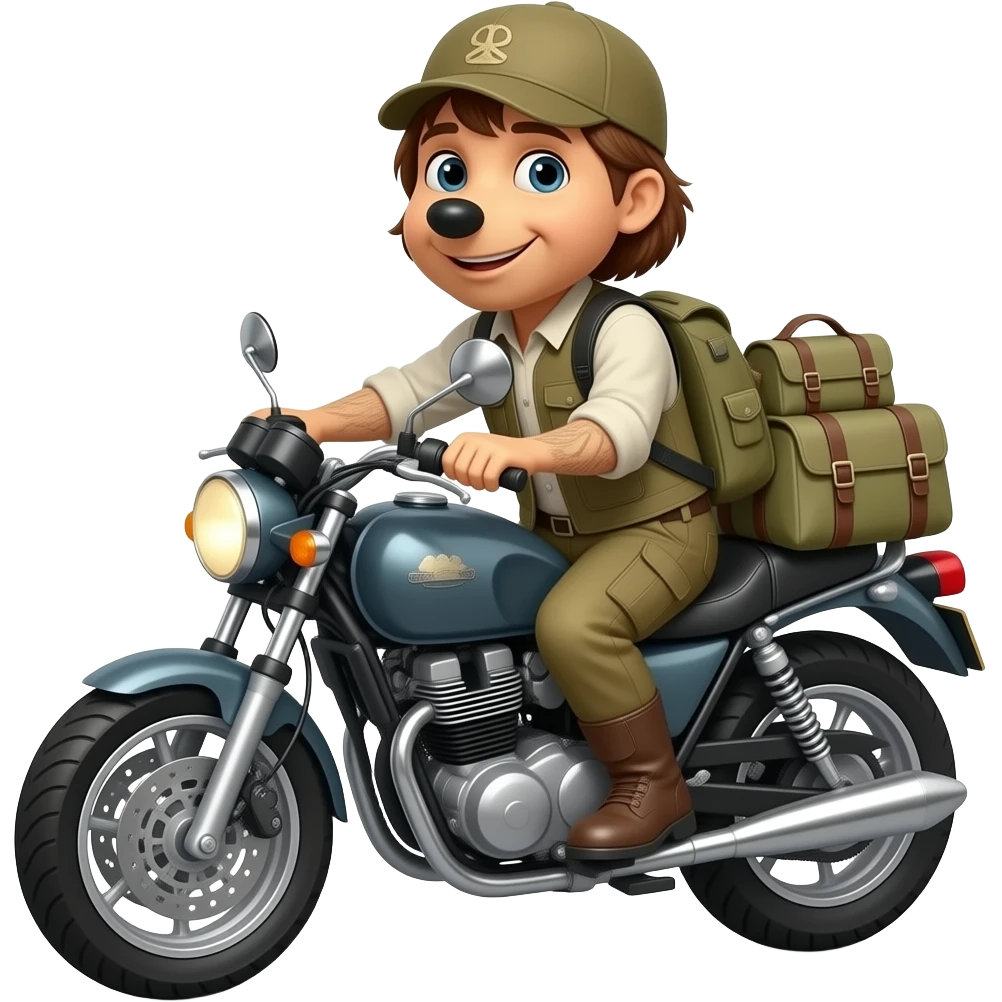 чебурашка на мотоцикле с пакетами в руках emoji