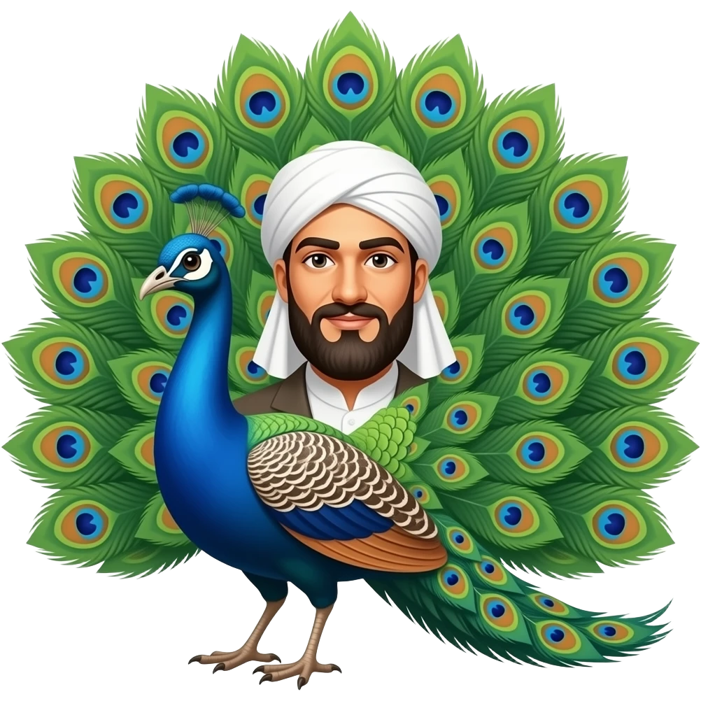 MAKE A PEACOCK AND MAKE THE YAZIDI BEHIND THE PEACOCK emoji