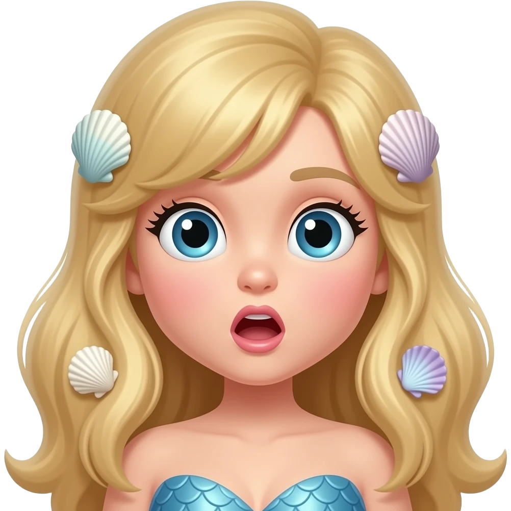 surprised mermaid face with shells in long hair blonde emoji