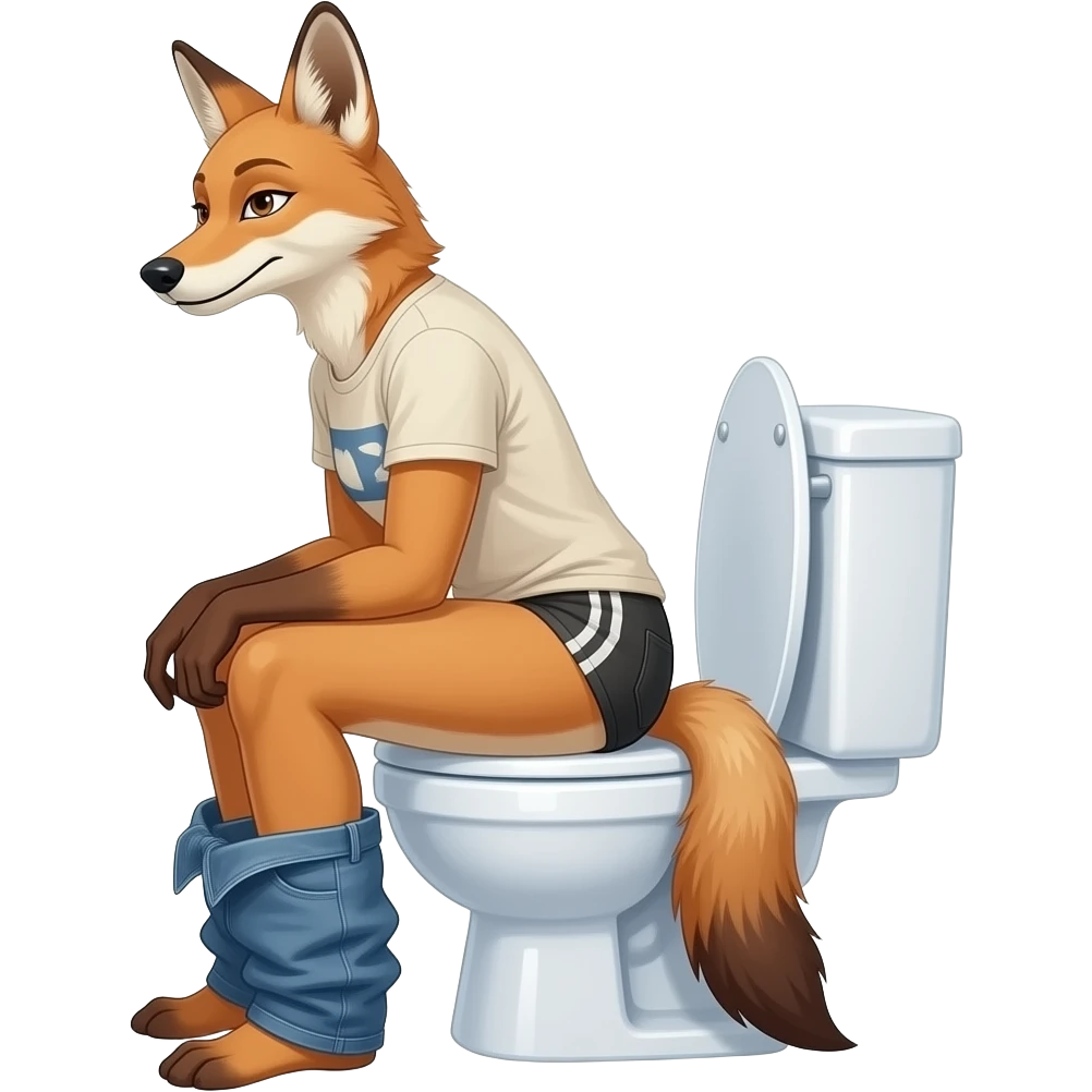 Female jackel furry person woman sit on toilet pants down side view emoji