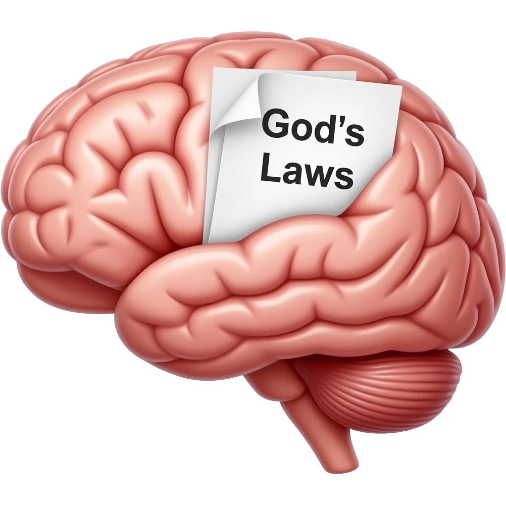 A heart next to A brain with a paper inside that says GODS Laws emoji