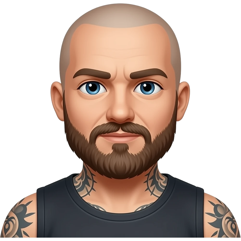 Bald guy tattoos bearded emoji