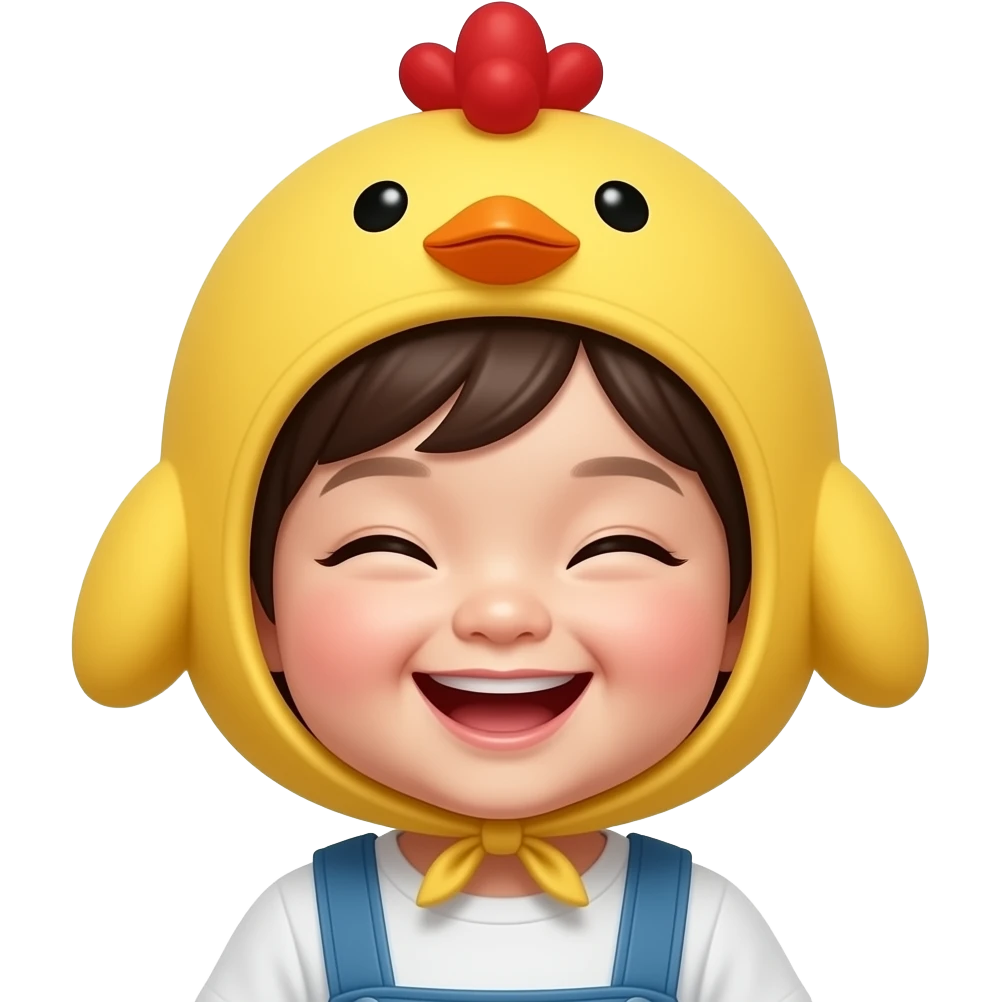 아기얼굴,웃음, 한국인, 앞머리 있는, 병아리 모자쓴 emoji