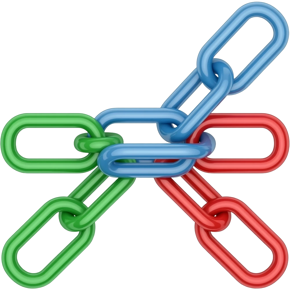 1 straight chain with 1 green link connected to 1 blue link connected to 1 red link emoji