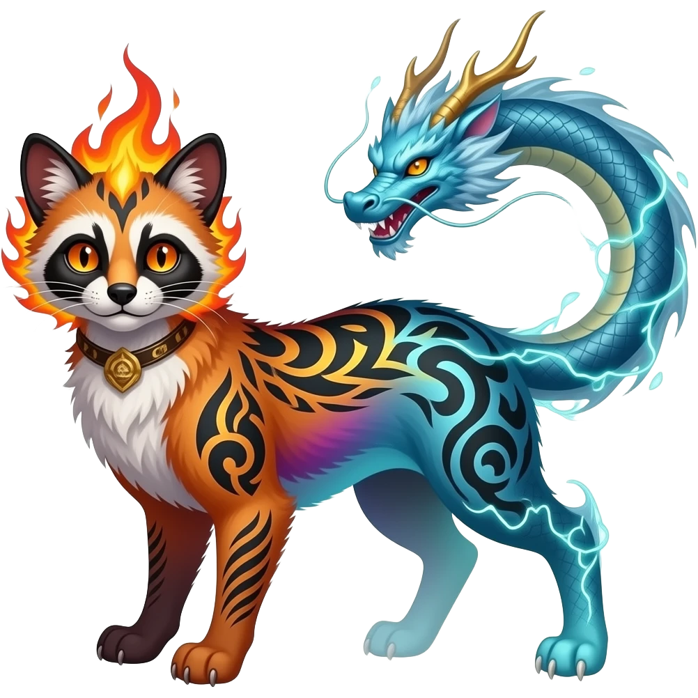 Colorful Civet-Fennekin-Manectric-Vaporeon-Fakémon-hybrid with tribal markings emoji