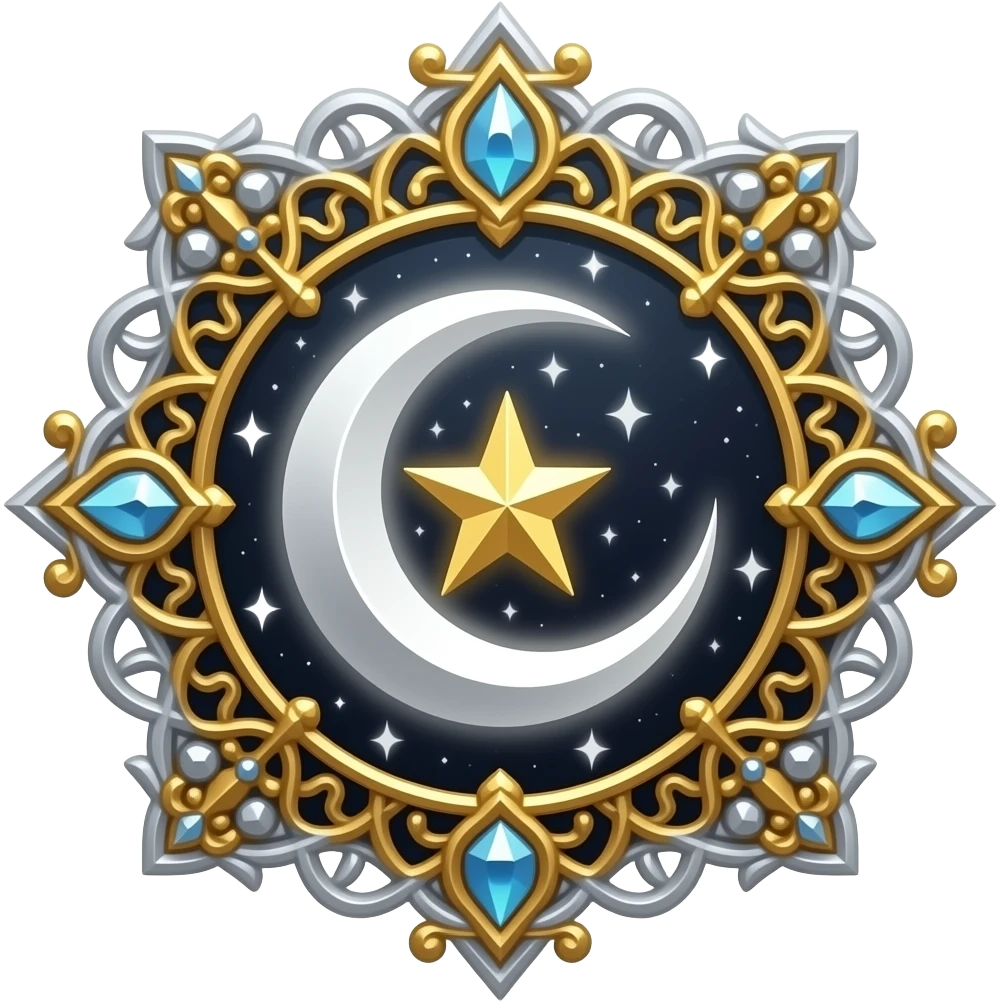 card in tarot style with the moon and the star, very ornamented and embellished emoji